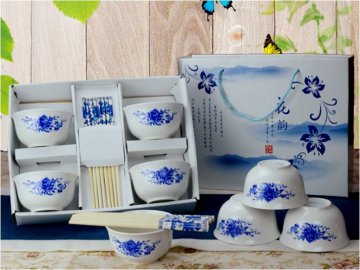餐具套装 4碗4筷青花套装 家用套装微波炉适用